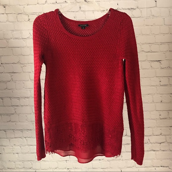 Women's Lucky Brand bright red sweater with chevron pattern knit. Size medium - Picture 1 of 16